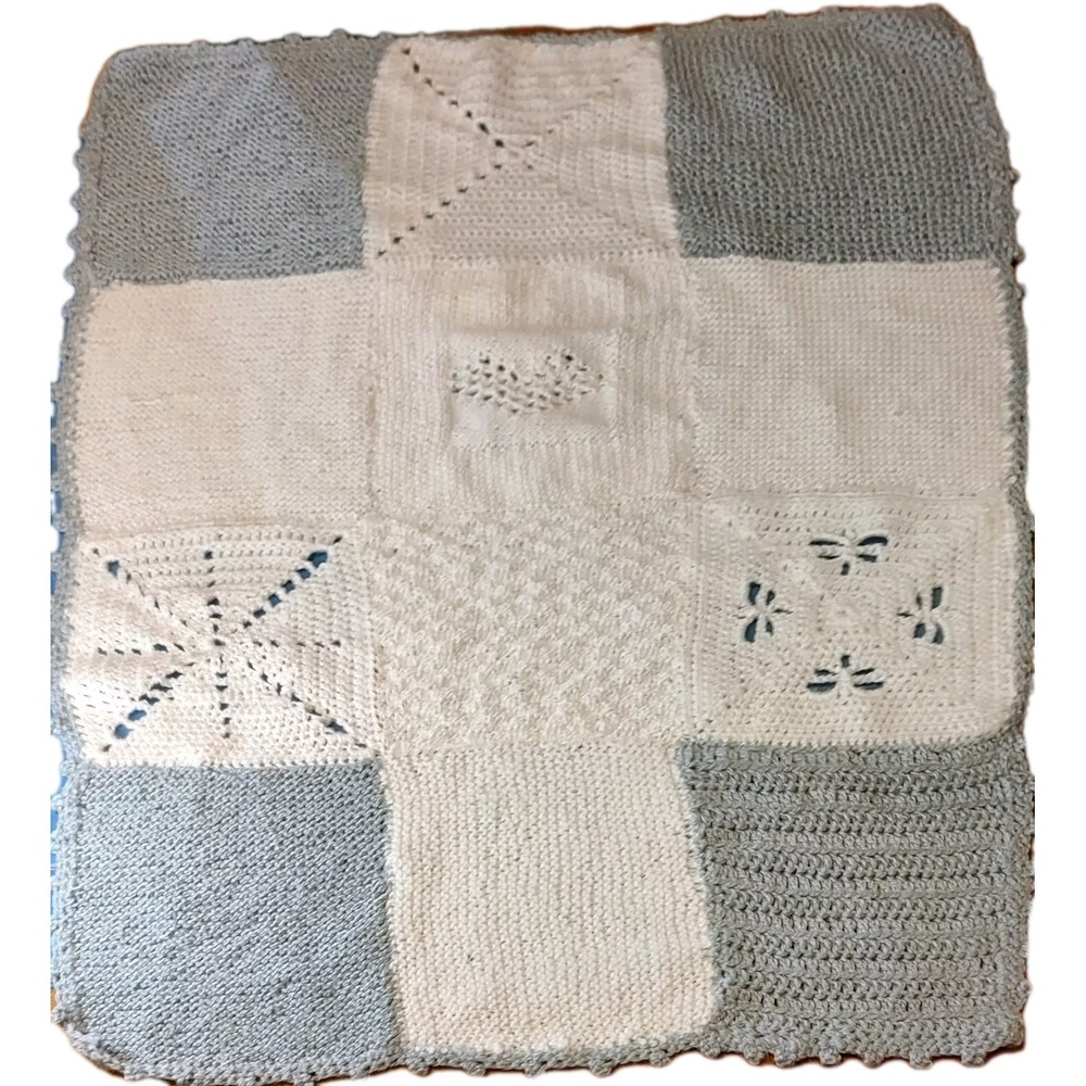 Handmade Crocheted Baby Blanket Afghan Blue and White 40 x‎ 29 in Baby Shower